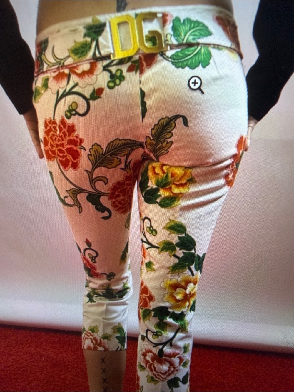 1998 Dolce & Gabbana White Floral Cropped Pants with Red, Yellow & Green Accents